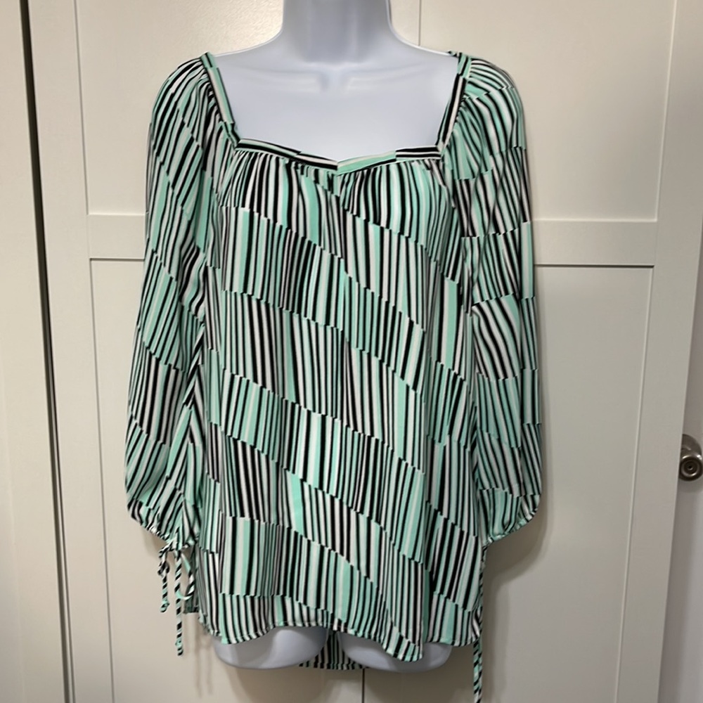 Banana Republic Mint Green, White and Black Striped Peasant Top Size S